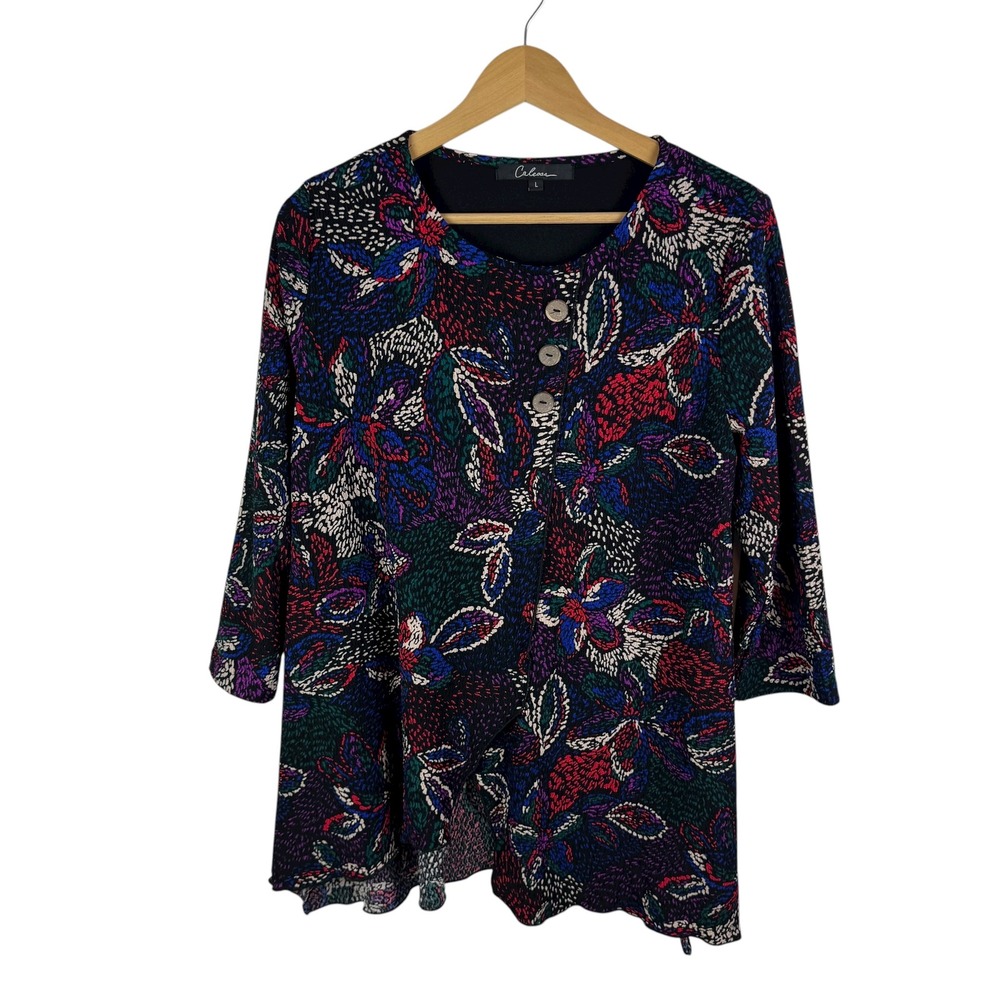 Calessa Floral Tunic Top Large Multicolor Artsy Boho Stretch Abstract Office‎